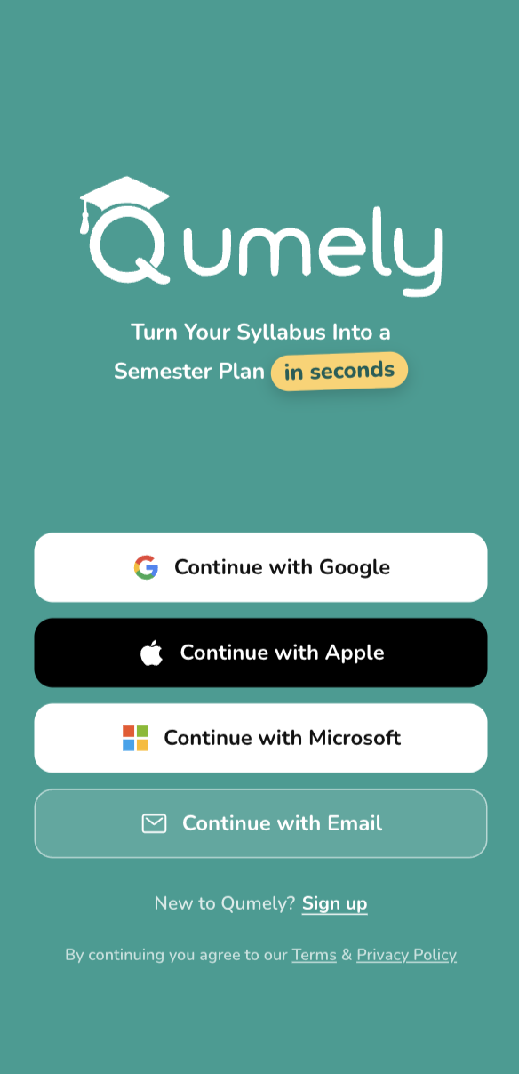Qumely mobile app sign-in screen